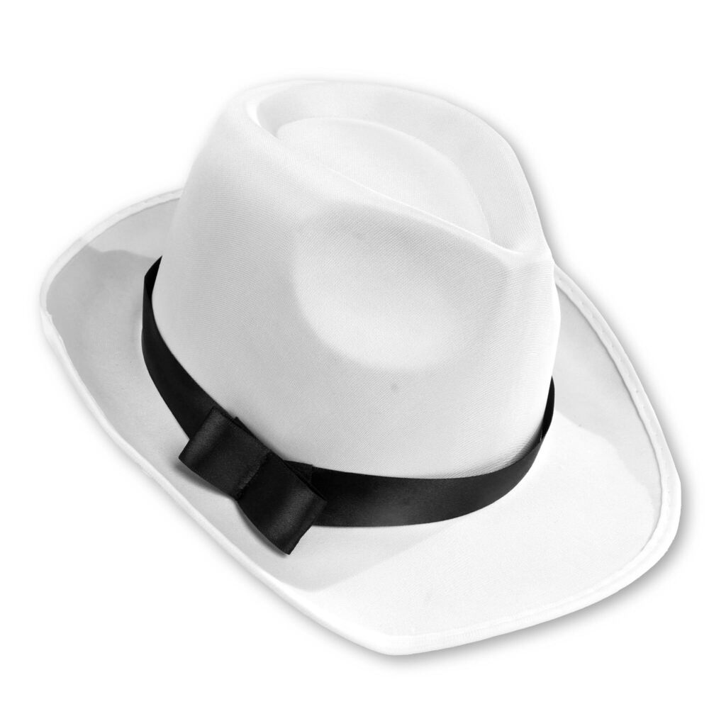 8643 White Gangster Fedora Hat - One Size with Premium Fit Elastic Band